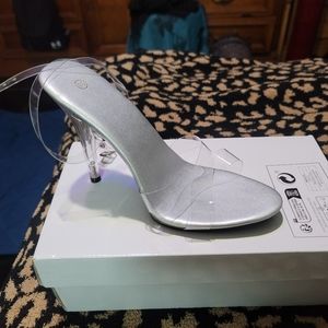 Clear stilettos ankle strap heels